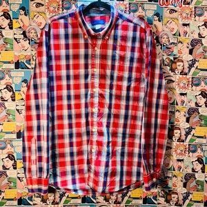 Simply Styled Red/Navy/Multi Madras Plaid Button-Down Shirt L